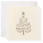 Holiday gift card with illustrated Christmas tree, festive packaging for kids jewelry gifts