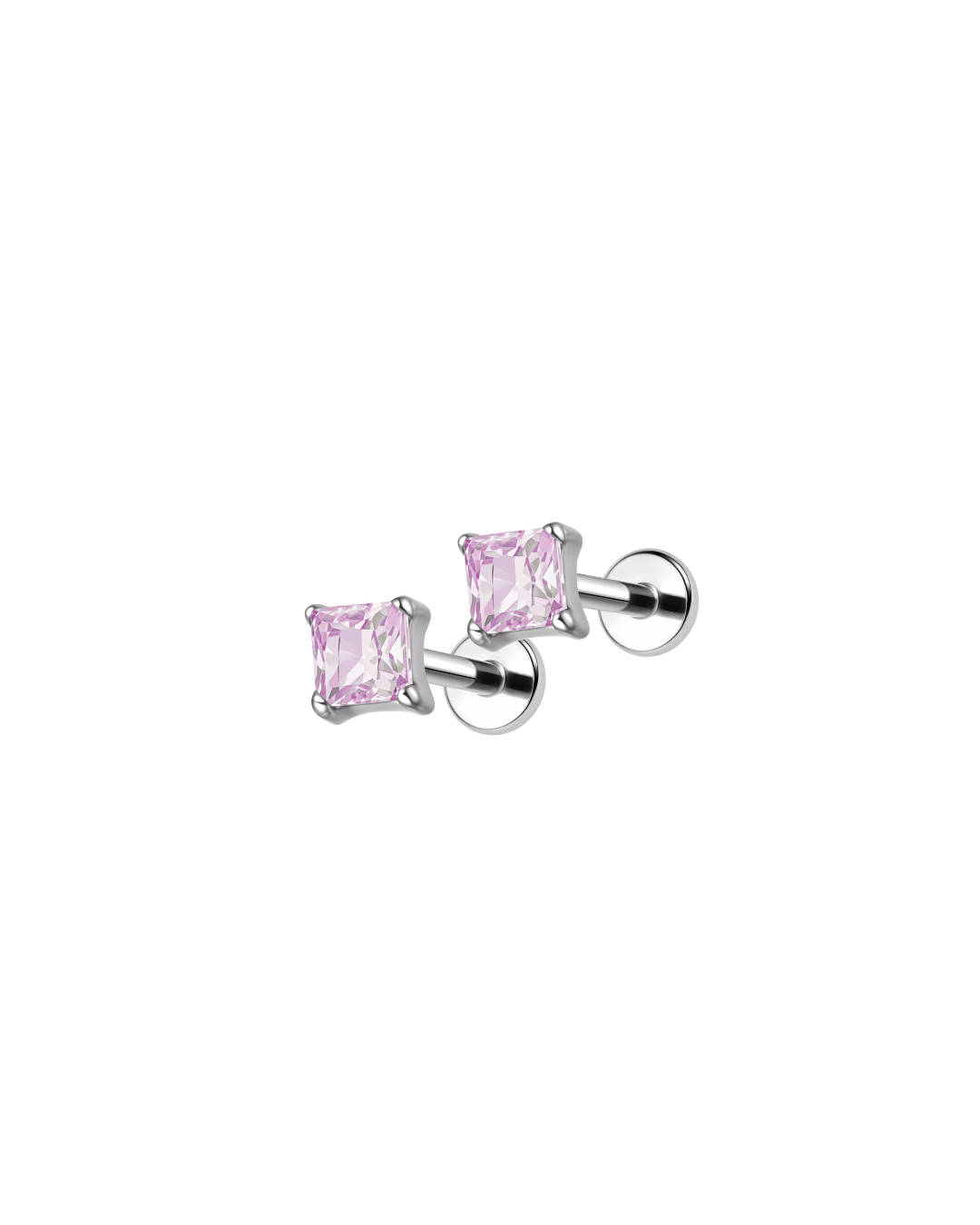 Pink zircon stud earrings for kids in titanium, flat back design made for everyday wear