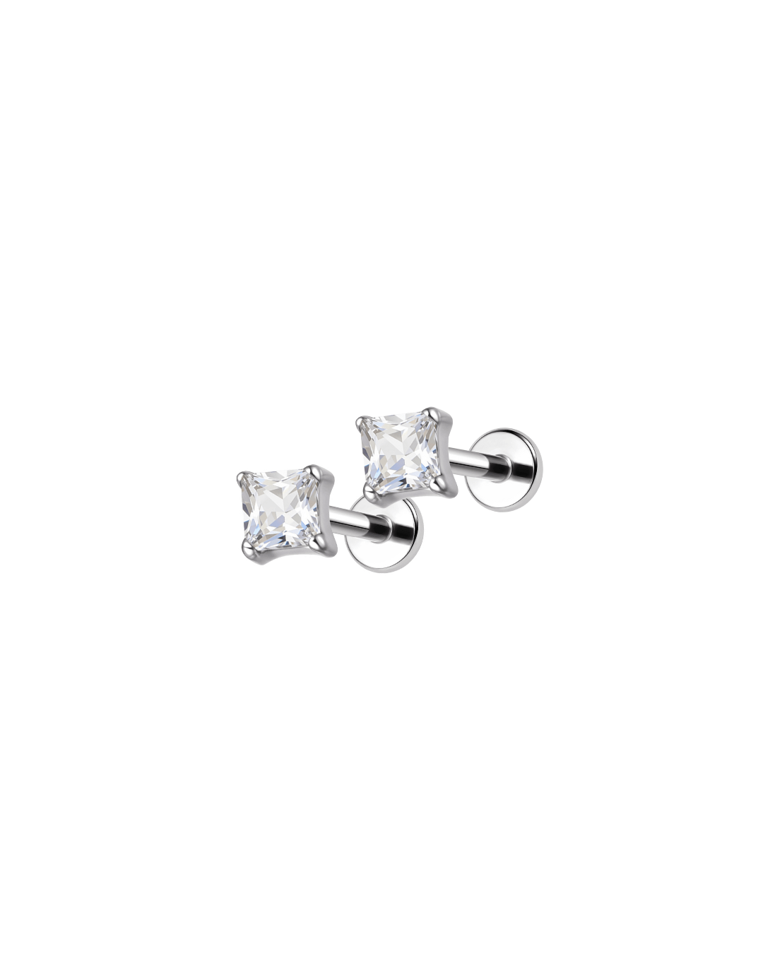 Clear zircon stud earrings for kids in titanium, flat back design made for everyday wear