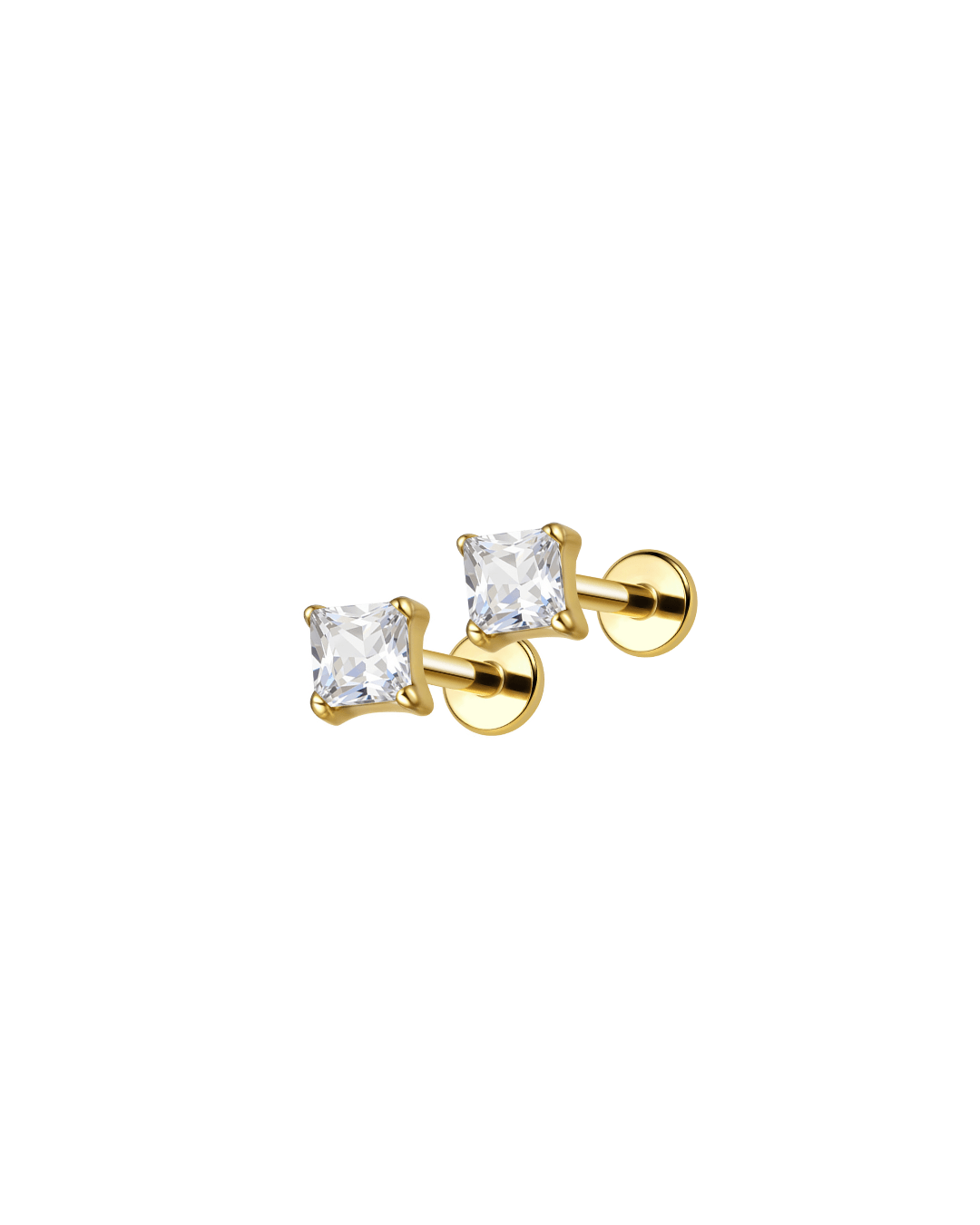 Clear zircon stud earrings for kids in PVD gold titanium, flat back design made for everyday wear