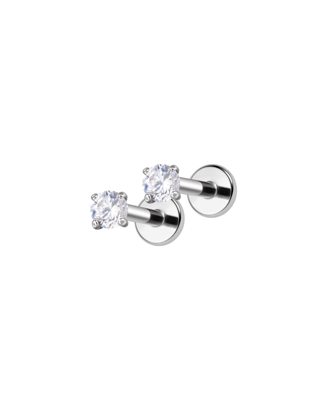 Clear round zircon stud earrings for kids in titanium, flat back design made for everyday wear