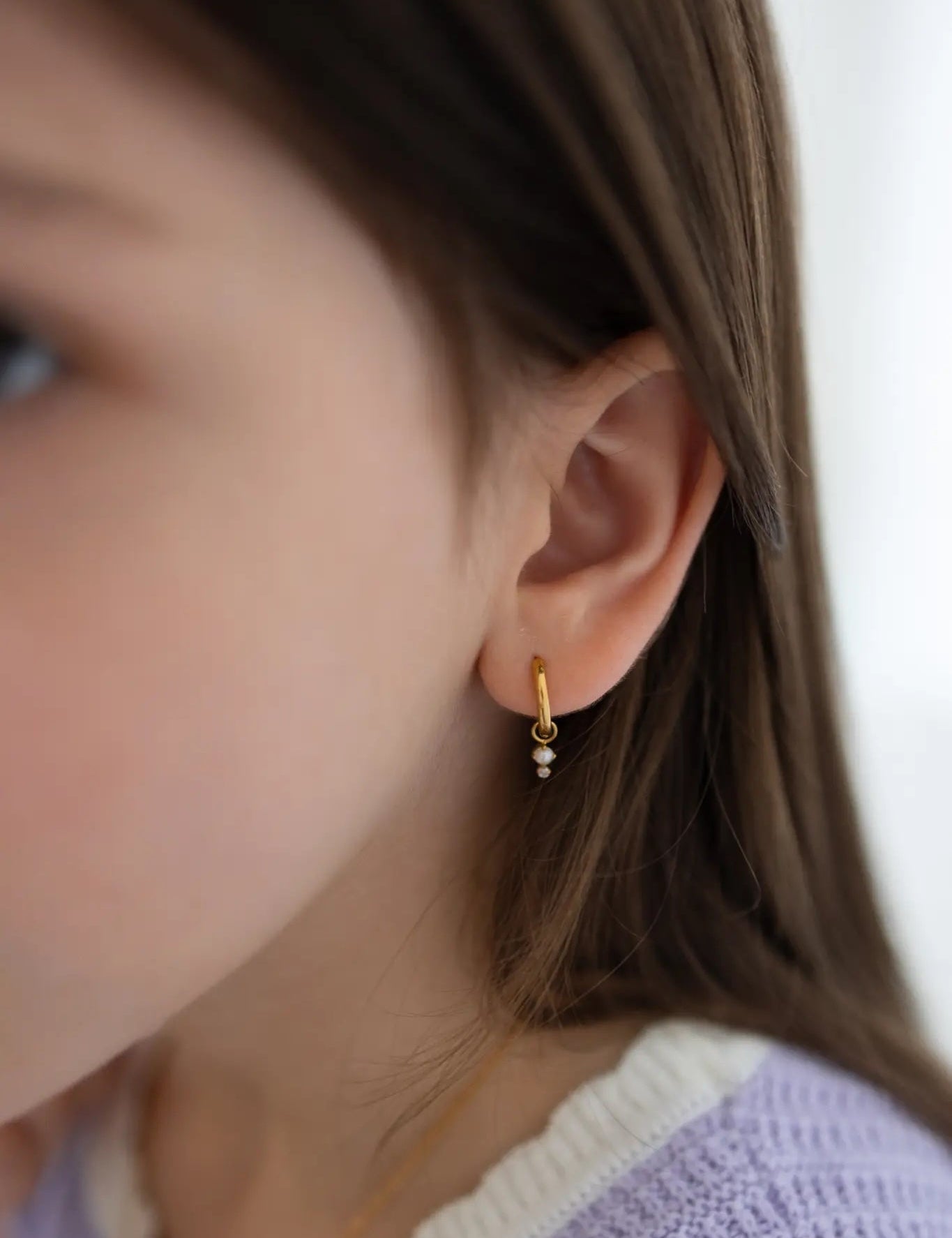 Mini Hoop Charm Perle Brillante - Goldybijoux