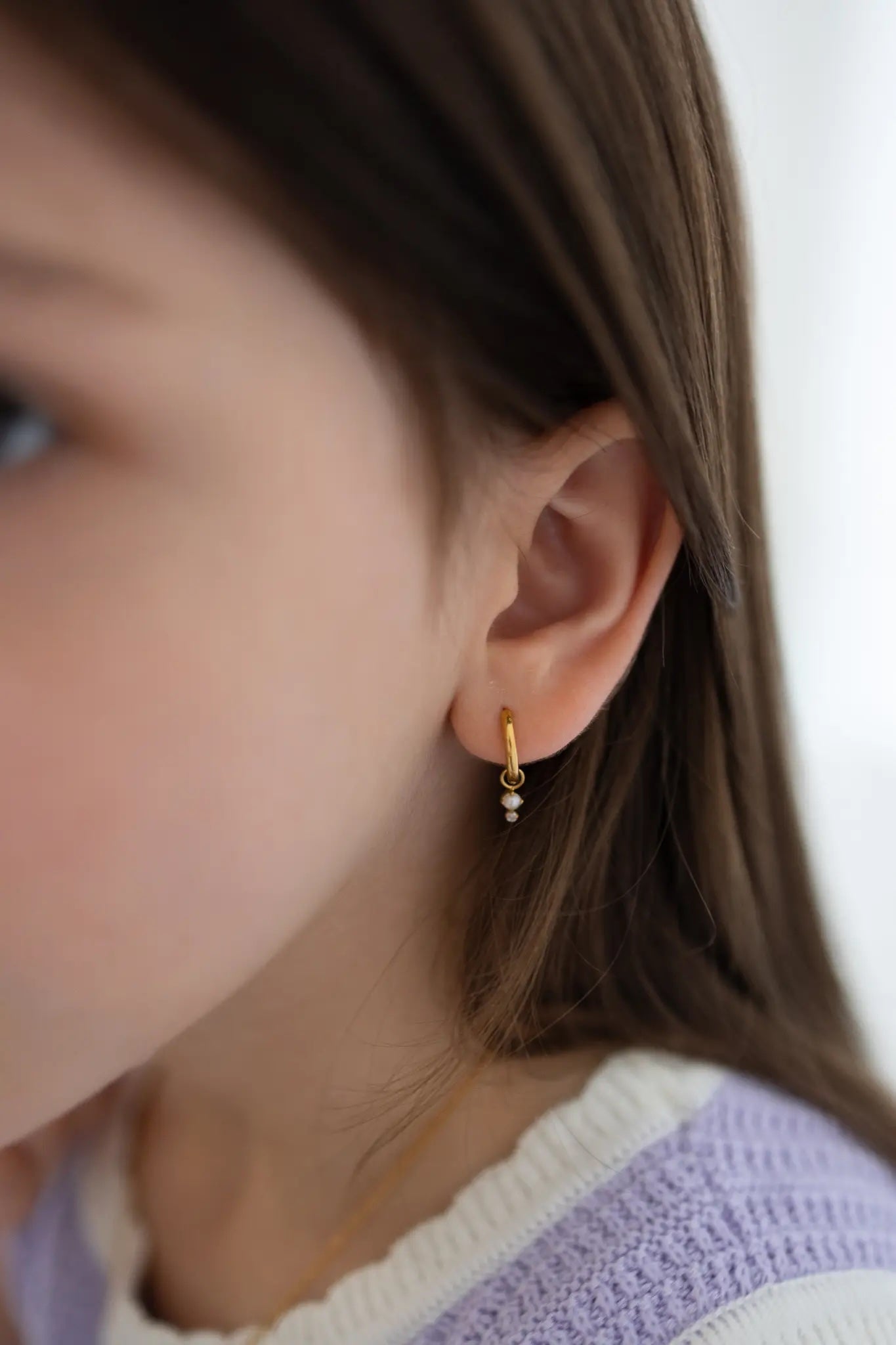 Mini Hoop Charm Perle Brillante - Goldybijoux